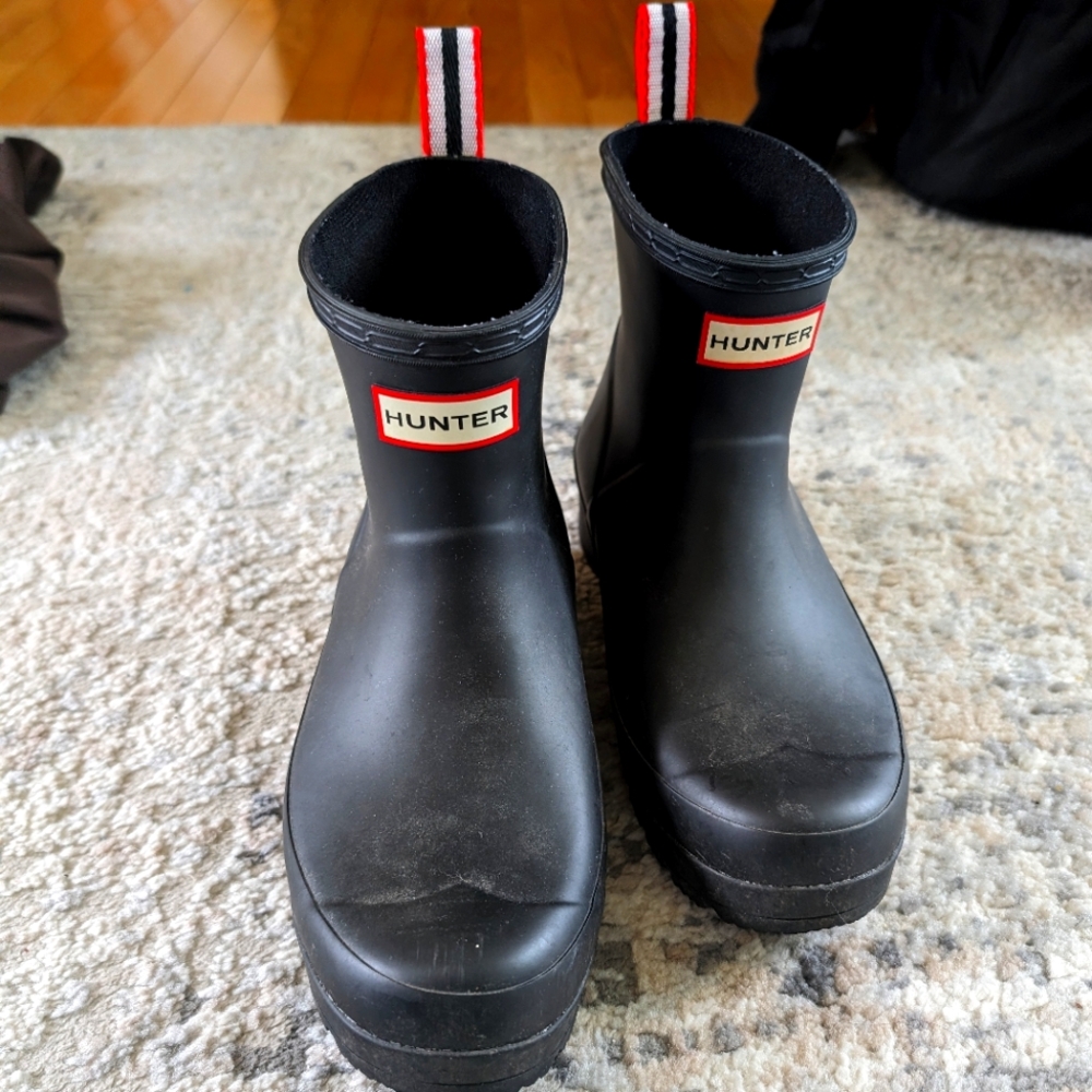 Hunter Short Boots Platform Wedge Black Size 8